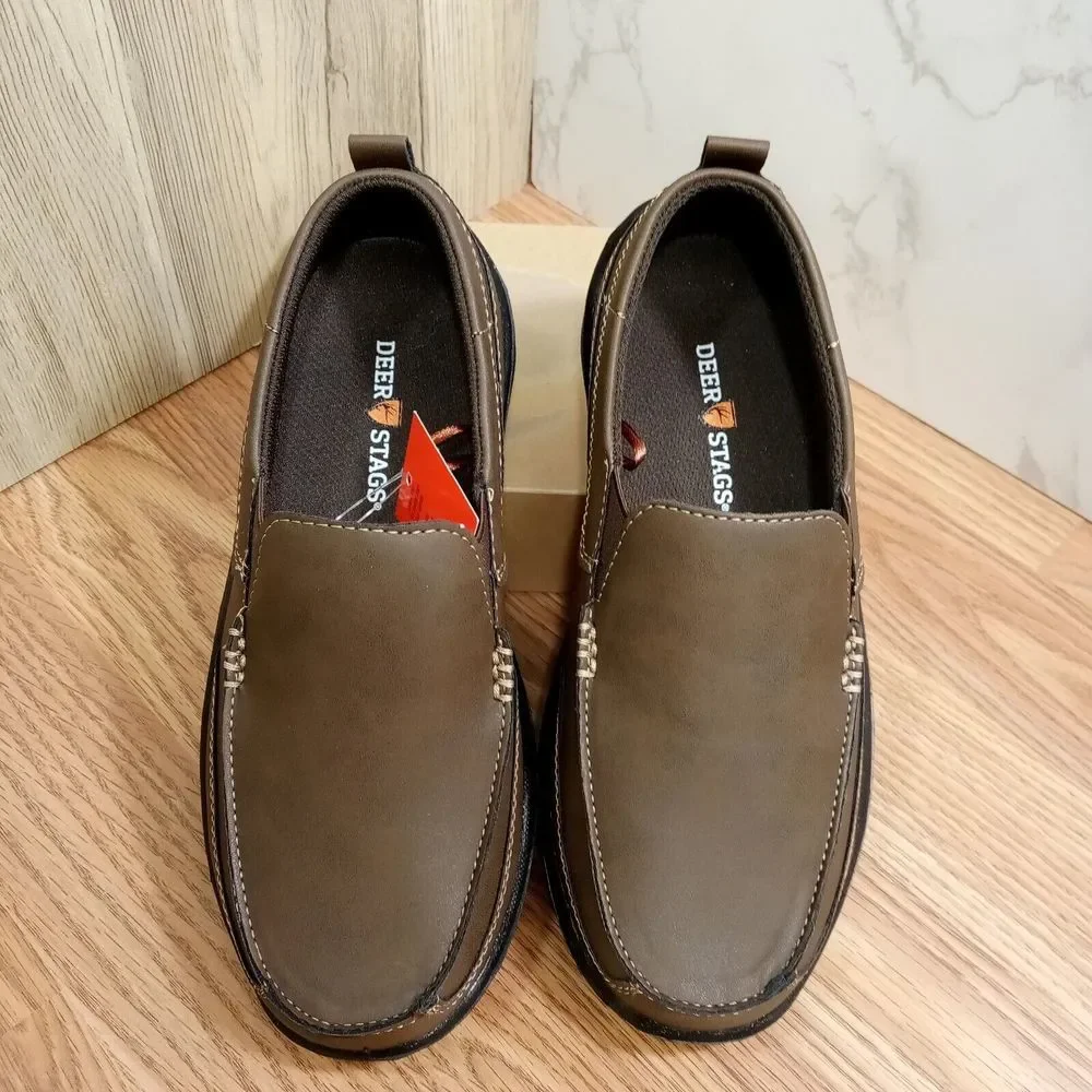Deer Stags Boys‎ Sz 4M EU 36 Zesty Brown Slip On Loafers Faux Leather